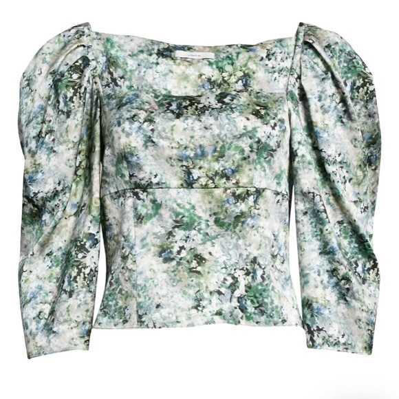 Vince Womens Painted Floral Silky Top, Green -NWT Sz 8 - Picture 3 of 9